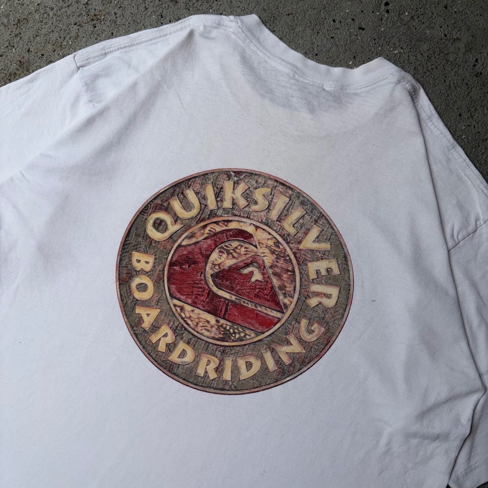Vintage Quiksilver Boardriding T-Shirt White XL Made in USA 90s Surf Skate Tee